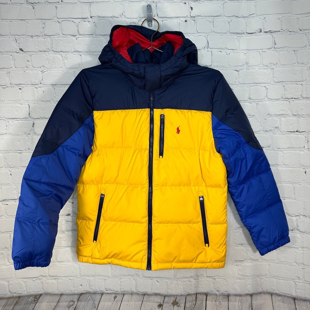 Polo Ralph Lauren Kids Colorblock Puffer Jacket Yellow Blue Red Large 14-16